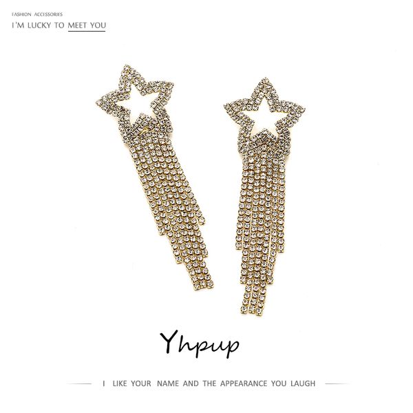 

yhpup luxury romantic star dangle earrings rhinestone long tassel exaggerated earrings europe and america pendientes mujer moda, Silver