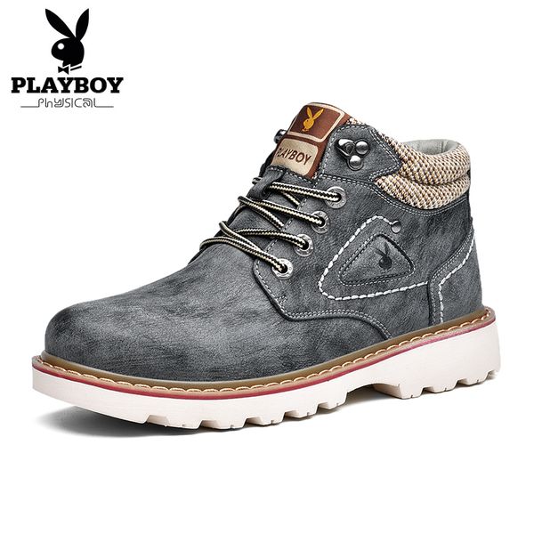

playboy new warm men winter boots for men warm waterproof men's boots shoes 2019 men's ankle snow botas masculina ds87278, Black
