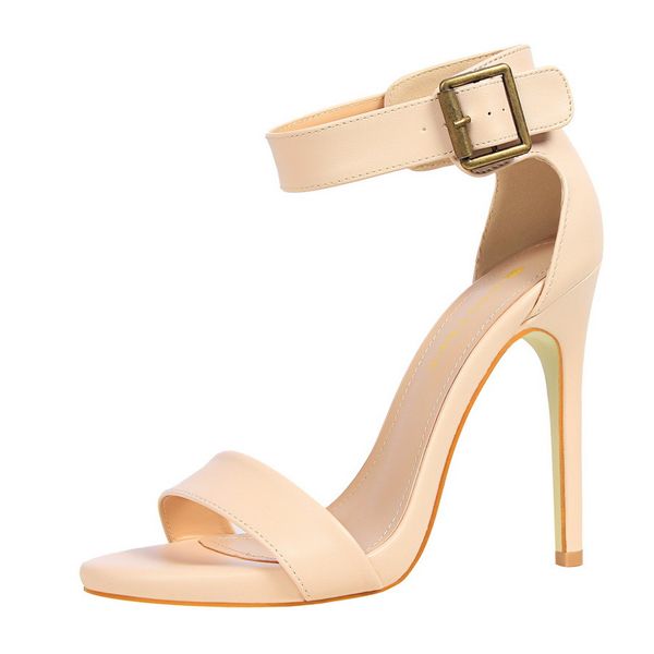 

vogue women high heels sandals nice concise solid pu open toe buckle women party sandal summer shoes buty, Black