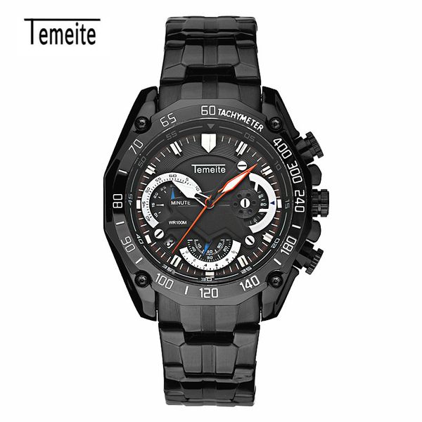 

tmeite special magnesium luxury quartz watch fashion multifunction chronograph calendar waterproof steel band sports men's watch, Slivery;brown