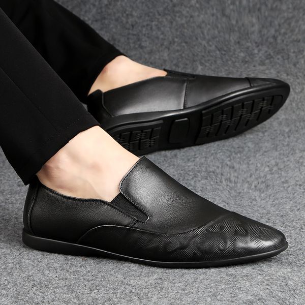 

men casual shoes moccasin genuine leather casual driving loafers shoes fashion slip on men moccasins italian, Black