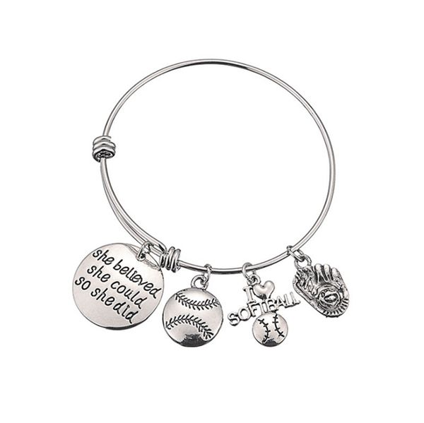 

softball bracelets she believed she could letter cuff bangles adjustable softball pendant wristband party favor lyw3494