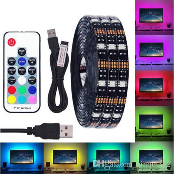 

dc5v usb led strip 5050 waterproof rgb led light flexible 50cm 1m 2m 3m 4m 5m add remote for tv background lighting