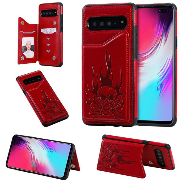 

для samsung galaxy s10 / s10 e/s10 5g / s10 plus чехол противоударный слот для карт kickstand pu кожаный бумажник тиснение череп телефон зад