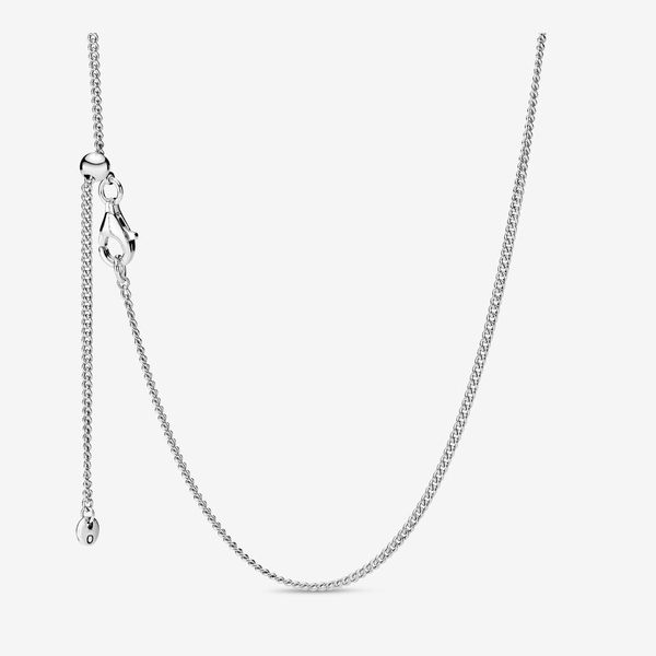 

adjustable 100% 925 sterling silver classic curb chain necklace with sliding clasp fit european pendants and charms fine women jewelry gift