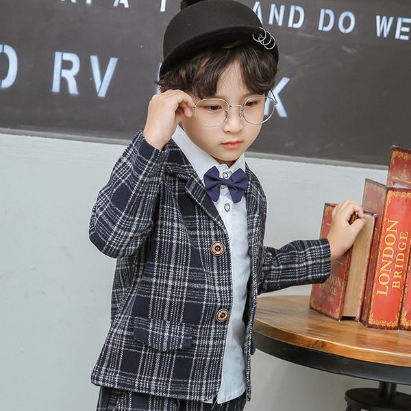 

boy suits england style boys blazer long sleeve plaid for kids clothes, Blue