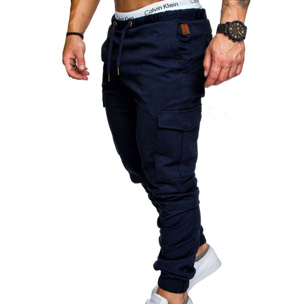 

brand male new fashion 2018 slim solid color pocket decoration men casual pants man trousers designer mens joggers, Black