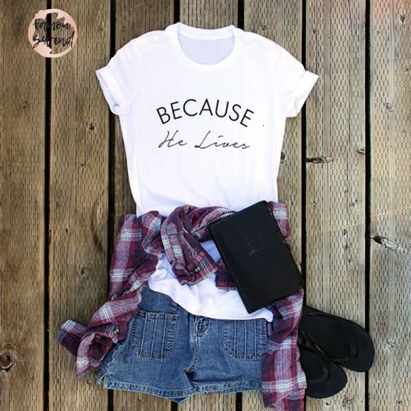 

рубашки потому что он живет christian t подарки для мамы веры подарки тройники для симпатичные футболки jesus рубашки хлопка ruched, White