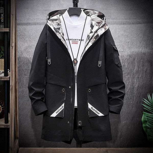 

m-4xl men big size casual long jacket men's autumn winter casual mid-length hoodie outdoor sport windbreaker coat bomber coat, Black;brown