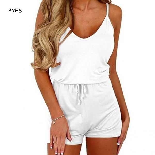 

2019 летние шнурованные короткие комбинезоны женские сплошной цвет свободного покроя свободные комбинезоны сексуальный спагетти ремень пляжн, Black;white