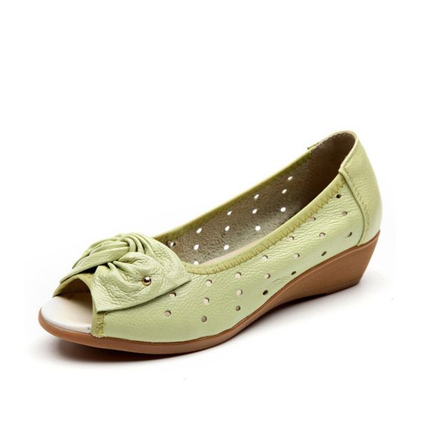 

2020 new spring summer wedges sandals women bowtie casual women shoes genuine leather sandals woman fish mouth toe summer shoes, Black