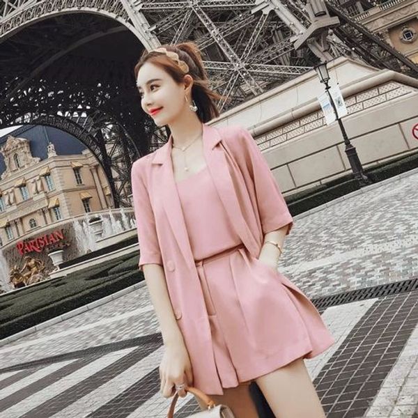 

короткие штаны трехкомпонентных женщин корейской версия fairy упругого waistline летний костюм женский, White;black