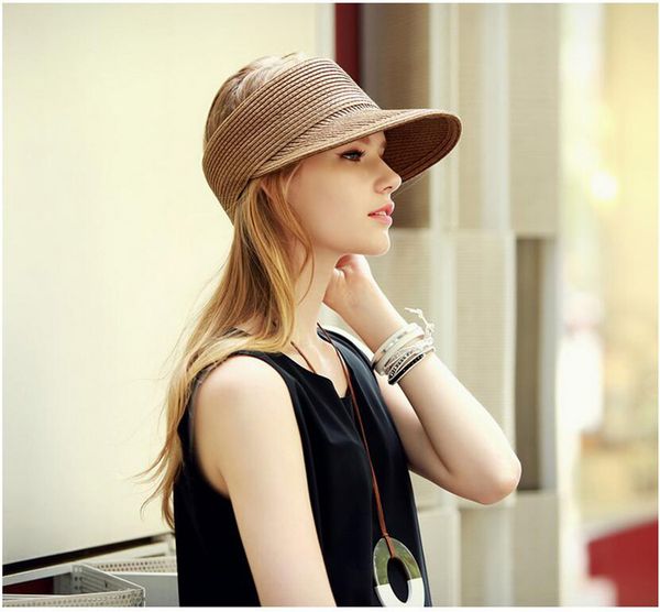 

2019. new female cap duck tongue cap sunscreen foldable sunhat summer straw adjustable hat, Blue;gray