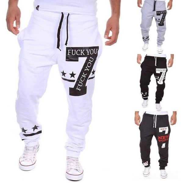 

zogaa geek mens sports pants new korean casual letter printing elastic waist loose casual men long pants gym running trousers, Black