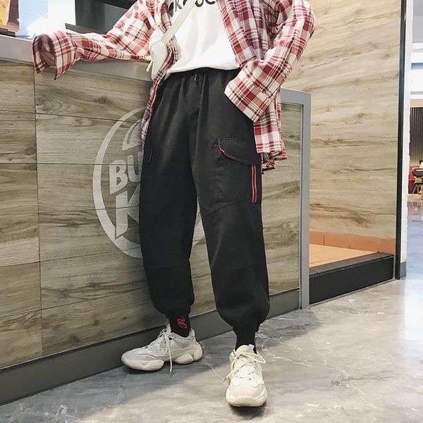 

2019 spring and autumn hong kong version loose vibrato explosion cotton retro tooling low waist nine pants black m-2xl