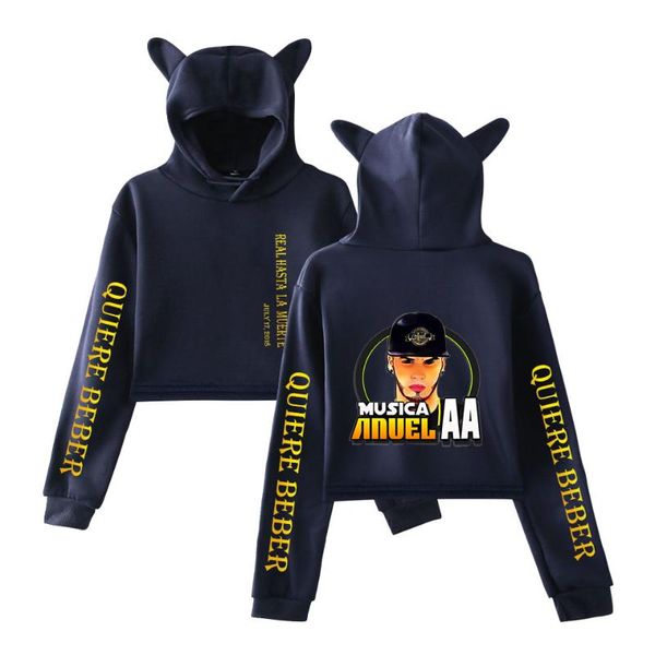 

anuel hip hop real hasta la muerte hip cat ear hoodies sweatshirt women 2019 new autumn clothes cat hooded 2xs-2xl, Black
