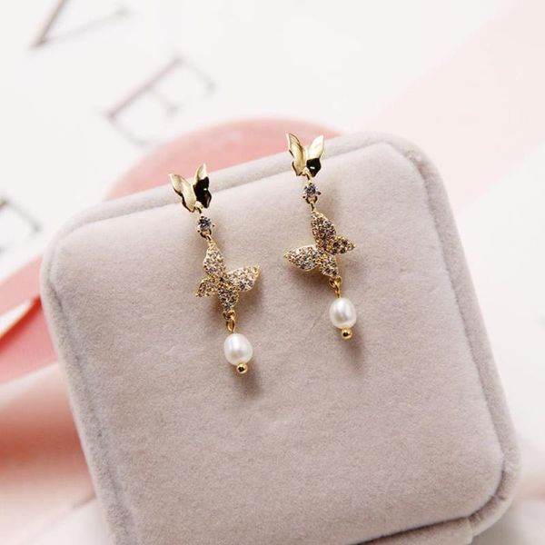 

fashion earrings for women faux pearl rhinestone butterfly long dangle ear stud earrings jewelry for women stud earings jewelry, Golden;silver