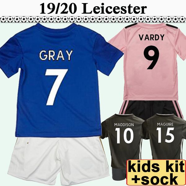 

19 20 leicesterkids kit soccer jerseys vardy maguire home bule football shirts new city morgan gray ndidi maddison iboeea socks uniforms, Black