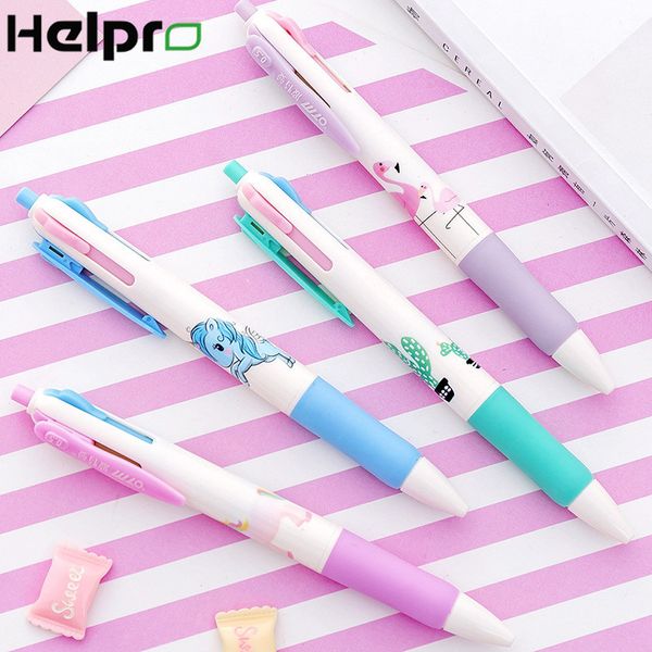 

helpro 2pcs 4 colors cartoon ballpoint pen kawaii unicorn flamingo cactus gel pen school office supplies 0.5 mm smooth writing, Blue;orange