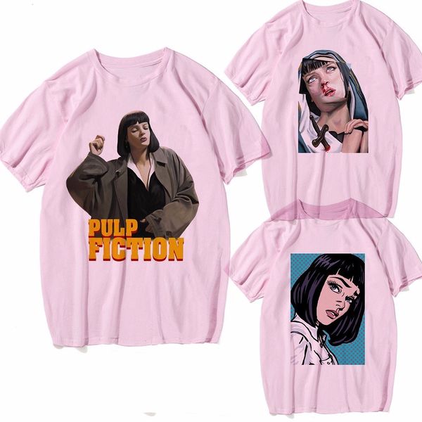 

фильм mia wallace pulp fiction aesthtic футболка мужчины quentin tarantino summer vaporwave tshirt мужской tee мужчины женщины tshirt, White;black