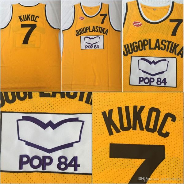 Mens Toni Kukoc Jersey 7 Jugoplastika Split Movie Basketball Jersey 100% Ed Amarelo S-3xl Transporte Rápido