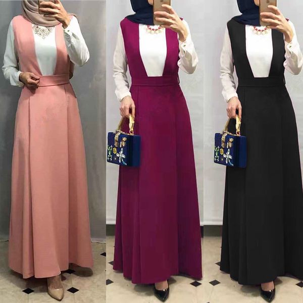 

vestidos arabes elegantes summer abaya muslim caftan dubai islam kaftan strap dress women ramadan elbise sukienki eid robe femme, Red