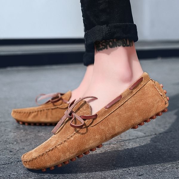 

men loafers moccasins casual suede leather shoes fashion men's slip on driving shoes moccasins for man comfort big size 49, Black