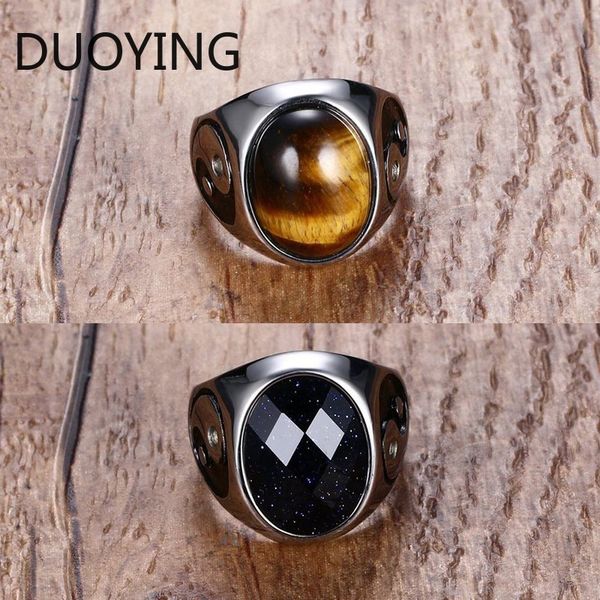 

vintage men boy oval tiger eye brown stones with yin yang symbol ring in stainless steel jewelry mens accessories anel aneis, Slivery;golden