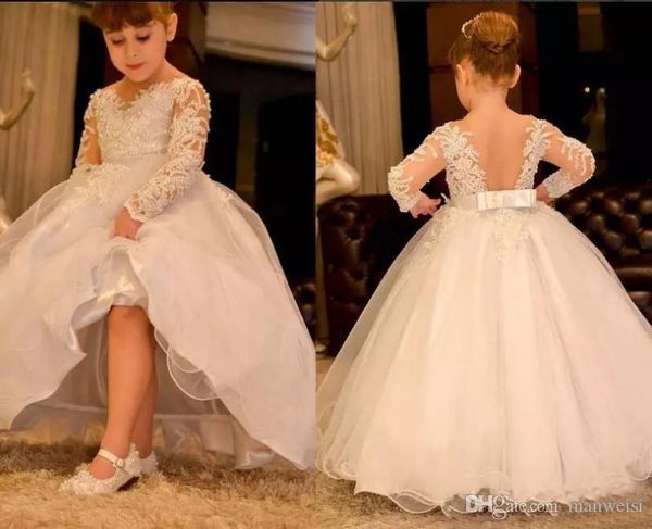 

pretty long sleeve flower girl dresses for weddings lace appliqued little baby ball gowns 2020 new communion dress, White;blue