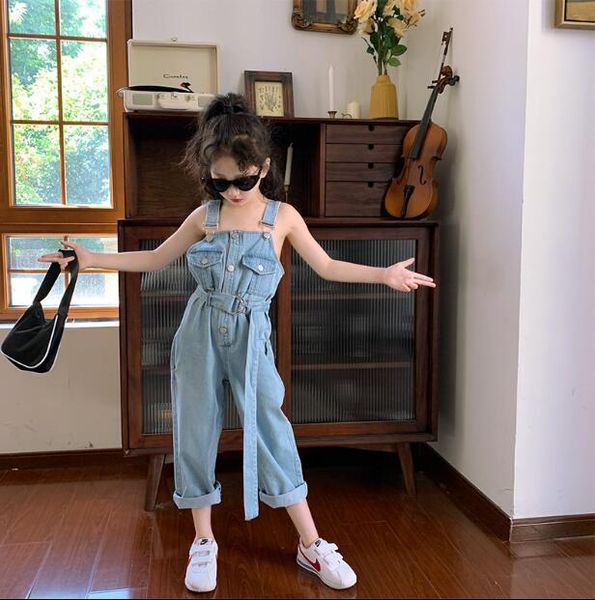 

2020 new wholesale girls denim overalls summer fashion girls pants 4-10t f410, Blue