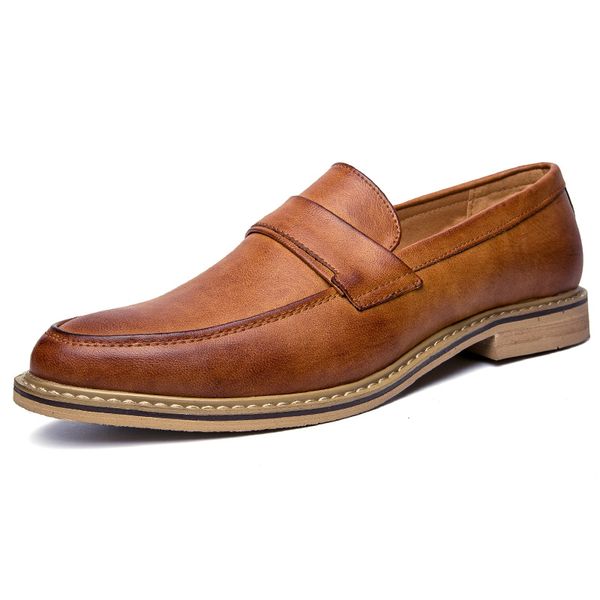 

oxford shoes for men leather slip on men dress shoes fashion pointed toe leather male flats luxury, Black