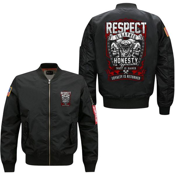 

14 duong respect is earned trust is gained men's bomber flight jacket, Black;brown