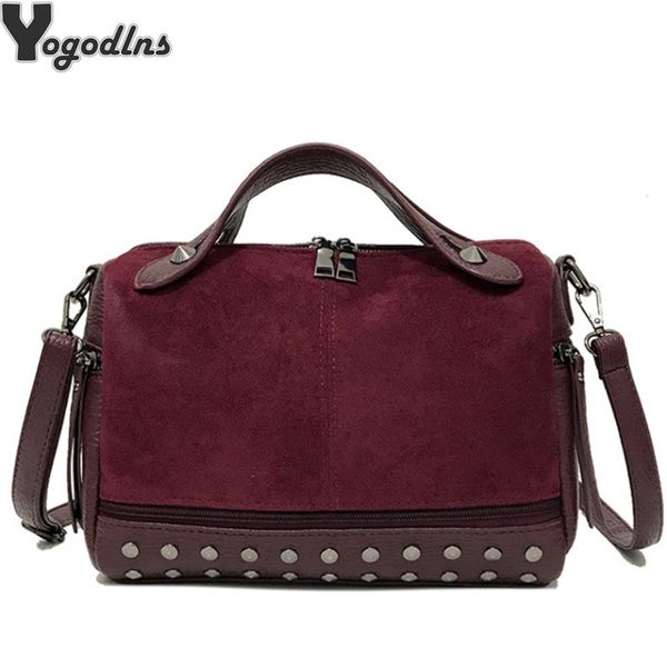 

new arrival nubuck pu leather handbags for women casual female shoulder bag tote crossbody bag ladies large rivet messenger bag y190620