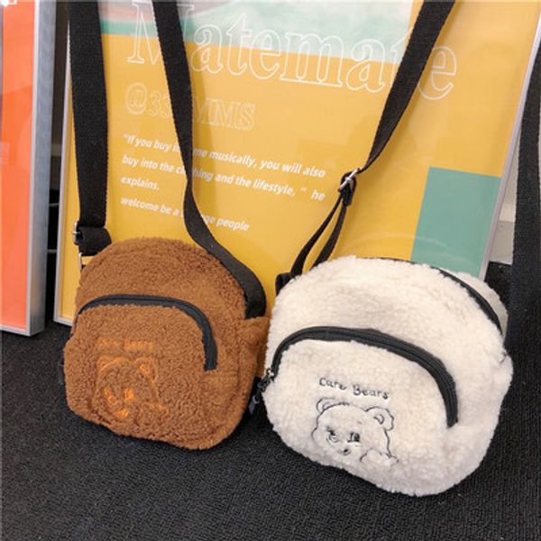 

cartoon fluffy faux lamb fur bags 2 colors casual kids boys girls cross body fashion bags