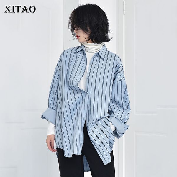 

xitao] korea fashion new women 2019 spring summer turn-down collar full sleeve striped shirt female casual blouse zll3022, White
