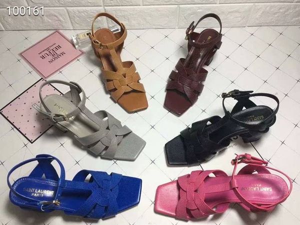 

new high-end brand summer ladies sandals quality leather ladies 7 cm and 9 cm with high sandals 34-41 yards ing, Black