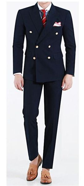 

navy blue peaked lapel double breasted two pieces men suits gentle-mens wedding suits for men terno masculino latest design, White;black
