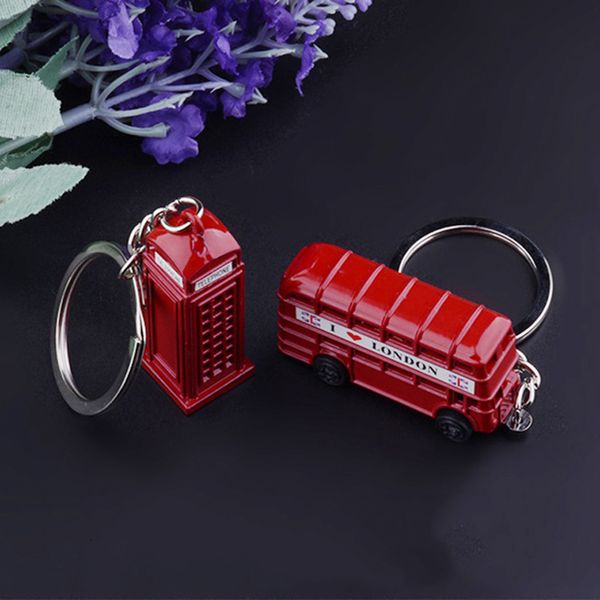 

new london red bus key chain post mail box key holder telephone booth charm pendant keychain for men women party gift key ring, Slivery;golden