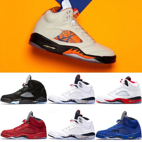 

mens 5 5s basketball shoes international flight blue suede og metallic black white cement fire red sport sneakers size 41-47 ing