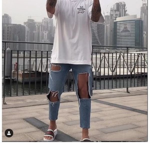 

men's designer jeans with big holes straight leg trousers, loose-fitting mid-waisted pants and funky leg trousers luxury trendy trouser, Blue