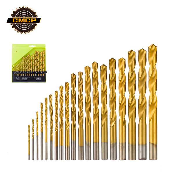 

hss twist drill bit set 1.0-10mm titanium coated gun drill bit 19pcs round shank hole cutter woodworking metal tools