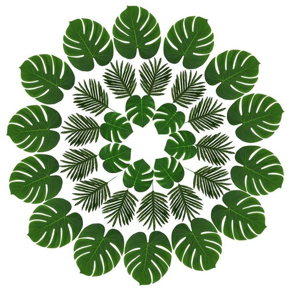 

36 pcs 3 kinds artificial palm leaves tropical plants fake leaves safari hawaiian luau party suppliers decorations