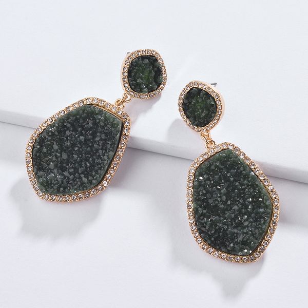 

fashion jewelry fall winter color geometric irregular shape resin druzy stone big metal statement earrings for women, Golden