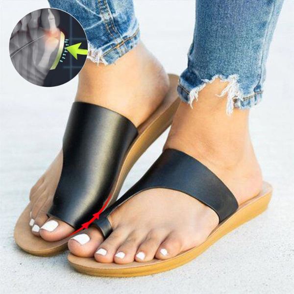

female orthopedic bunion shoes concise casual beach flat with shoes indoor outdoor slip on slippers platform for home hot, Black