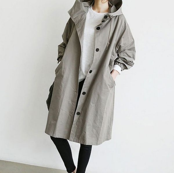 

la maxza korean loose womens trench coats england style vintage designer coats and jackets harajuku single breasted women, Tan;black