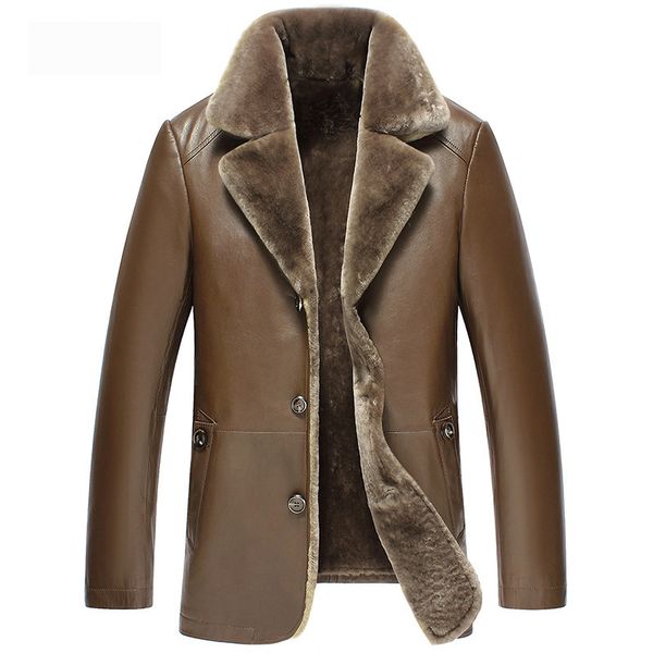 

genuine leather jacket men winter jacket natural fur real sheepskin coat for men lamb fur warm jackets plus size f17s1545 yy391, Black