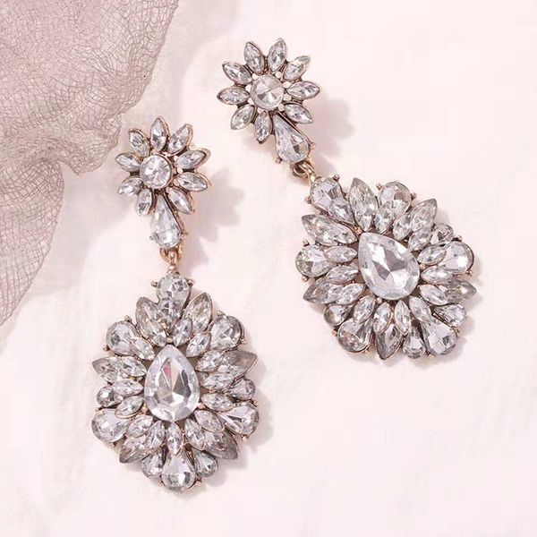 

fashion-dangle earrings for women luxury designer bling diamond flower dangling earrings fashion diamonds wedding engagement jewelry gift, Silver