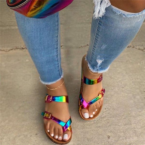 

2020 fashion women's flat sandals multicolor peep toe casual shoes women sandals summer casual flat shoes flip flops, Black