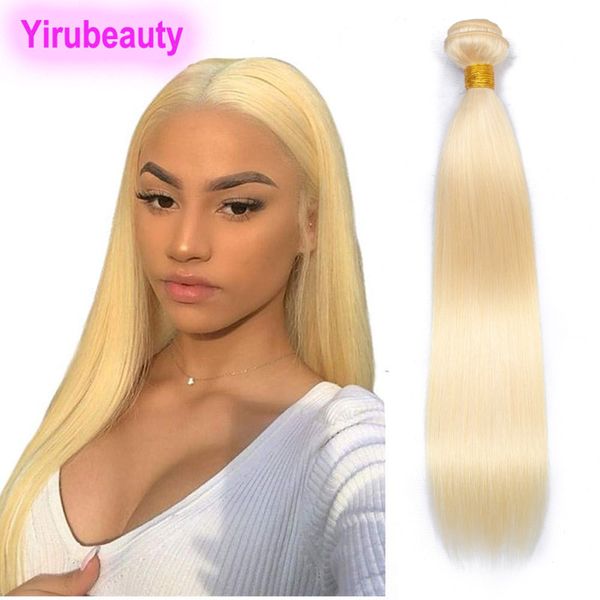 

malaysian human hair straight light blonde color 613# one bundle straight hair weaves double wefts blonde, Black