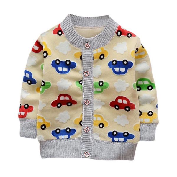 

baby cardigan knitted sweater boys girls cartoon car printed sweaters spring fall cotton children clothing warm outerwear, White